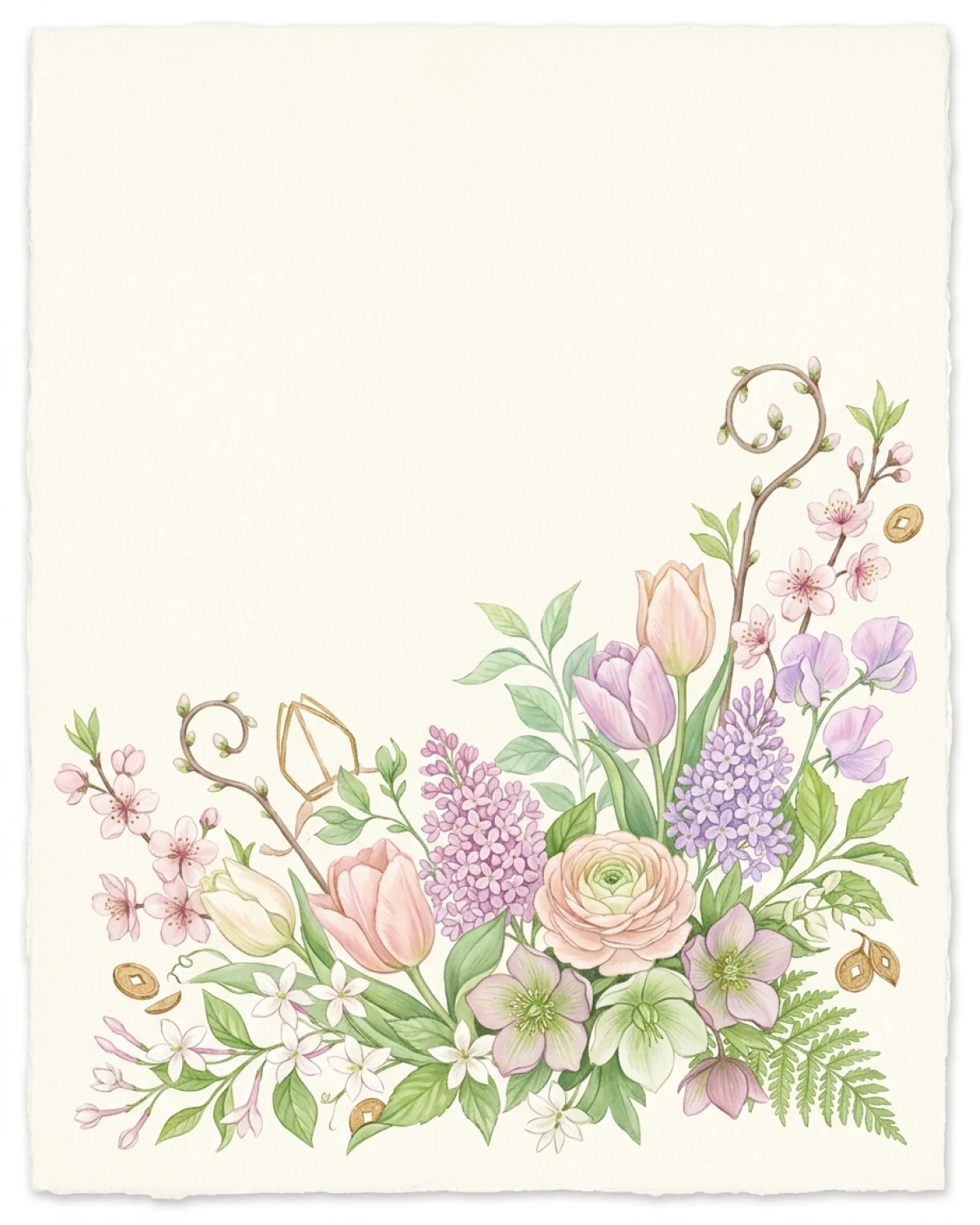Фон за картичка за Никулден – пастелен с растителни мотиви стил, цветове: бледорозово, люляк, мента (вариант 10)