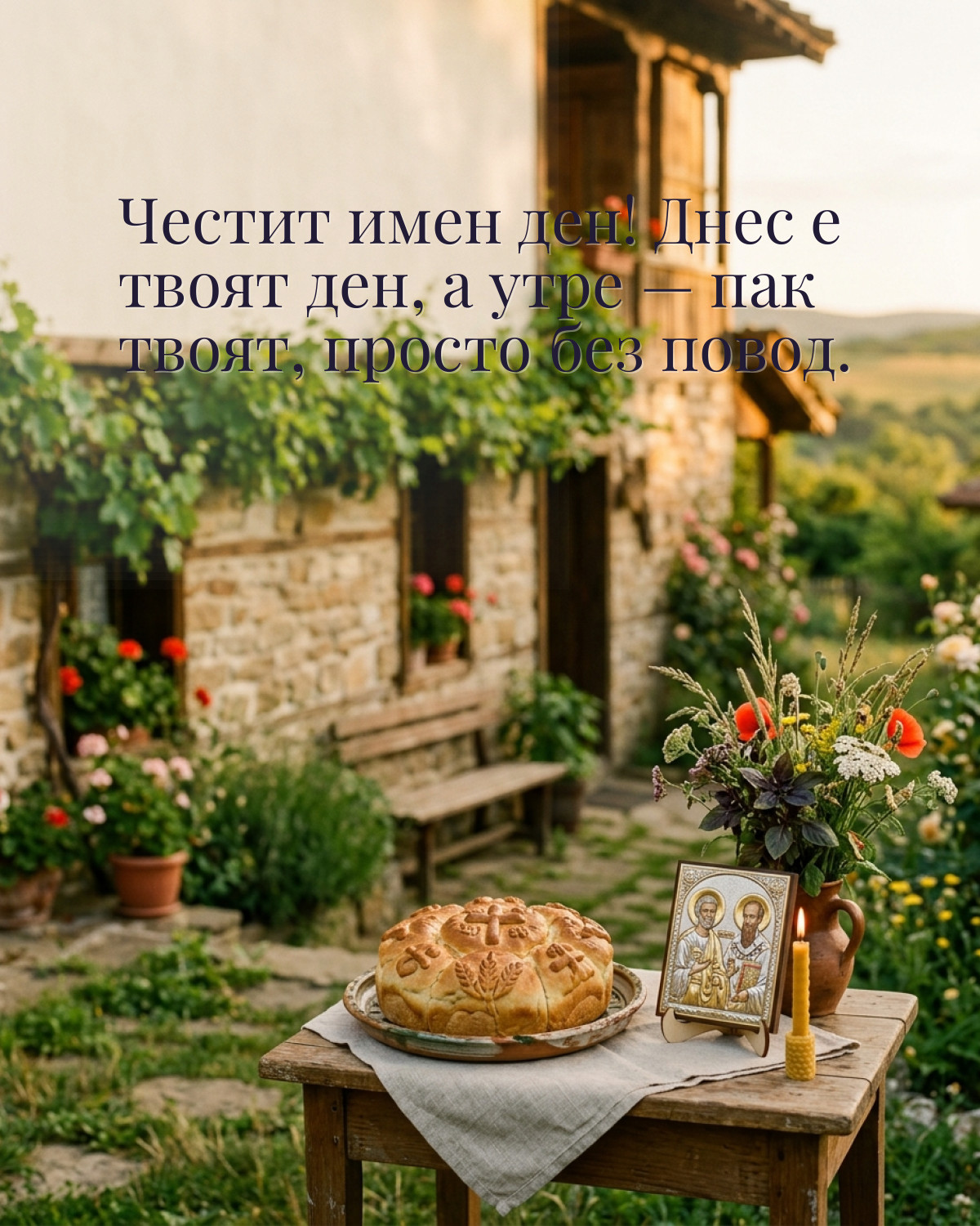 Картички за Петровден с пожелание: „Честит имен ден! Днес е твоят ден, а утре — пак твоят, просто без повод.“