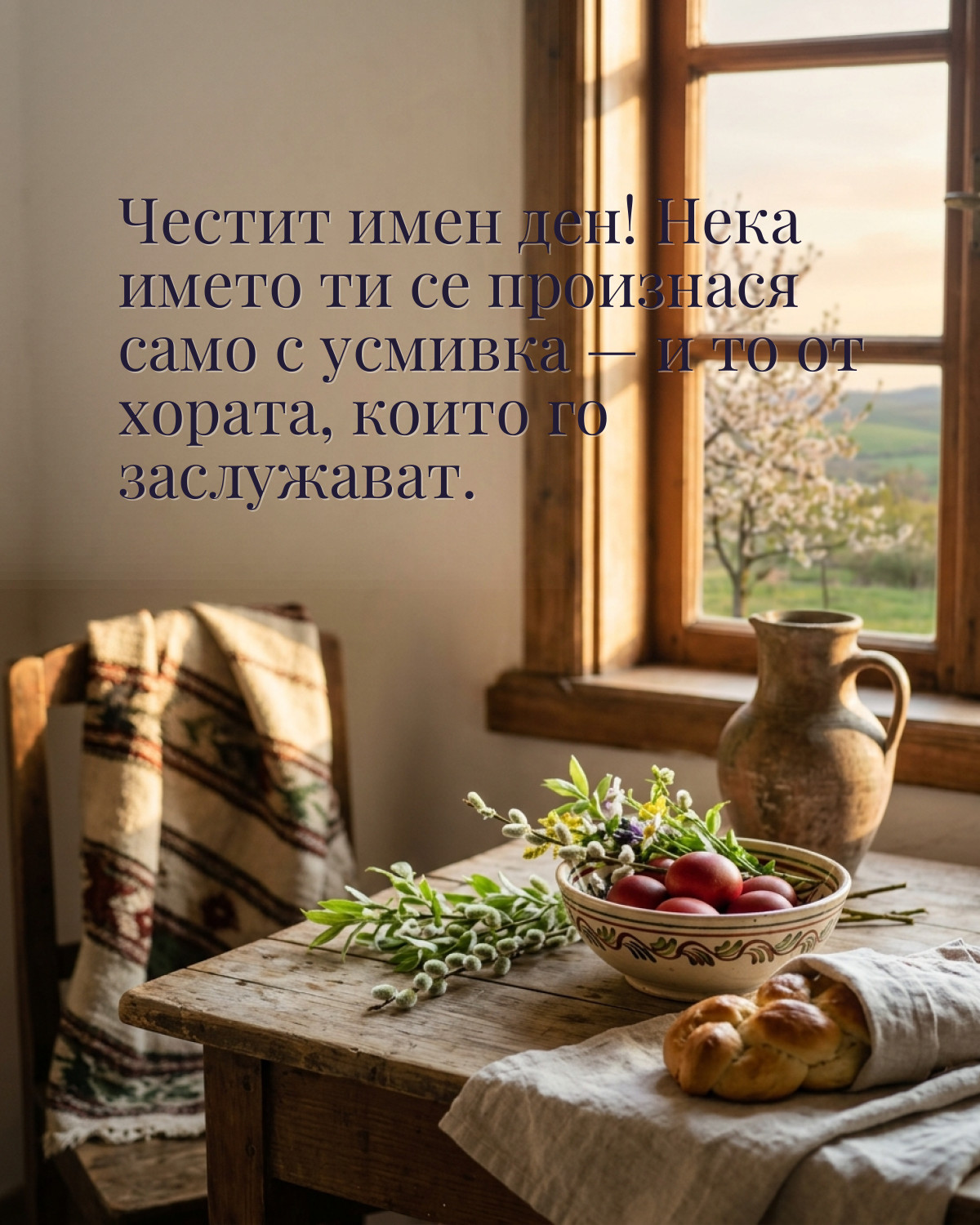 Картички за Гергьовден с пожелание: „Честит имен ден! Нека името ти се произнася само с усмивка — и то от…“