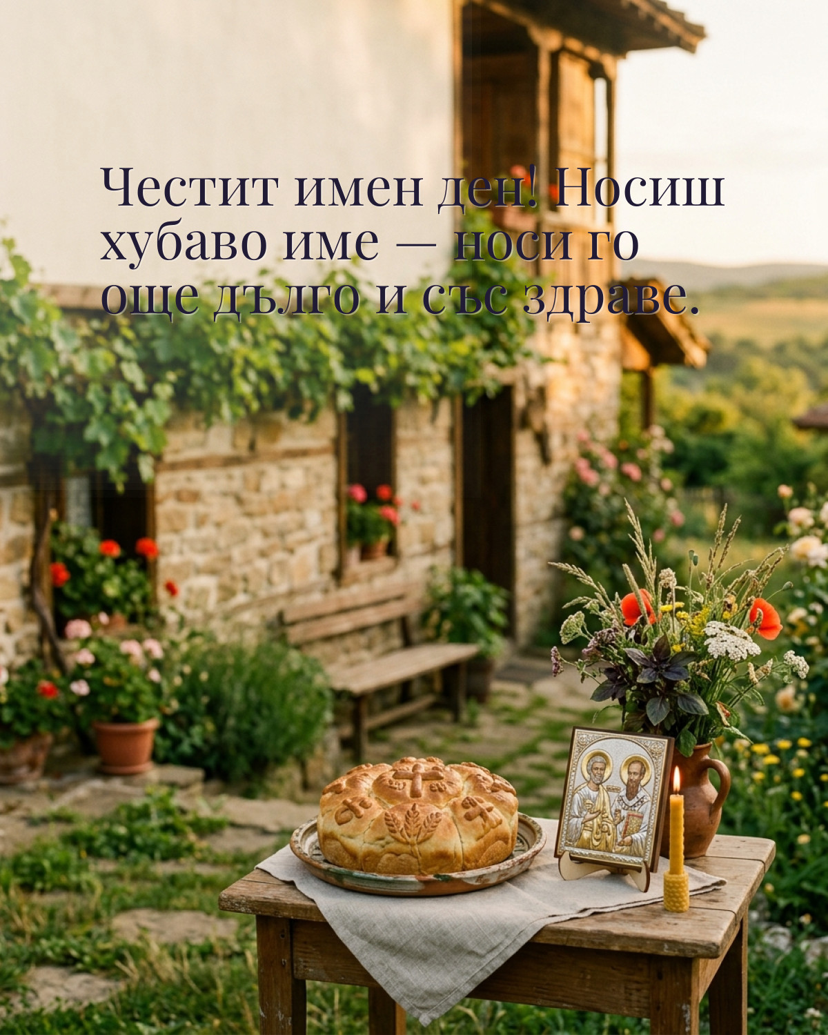Картички за Петровден с пожелание: „Честит имен ден! Носиш хубаво име — носи го още дълго и със здраве.“