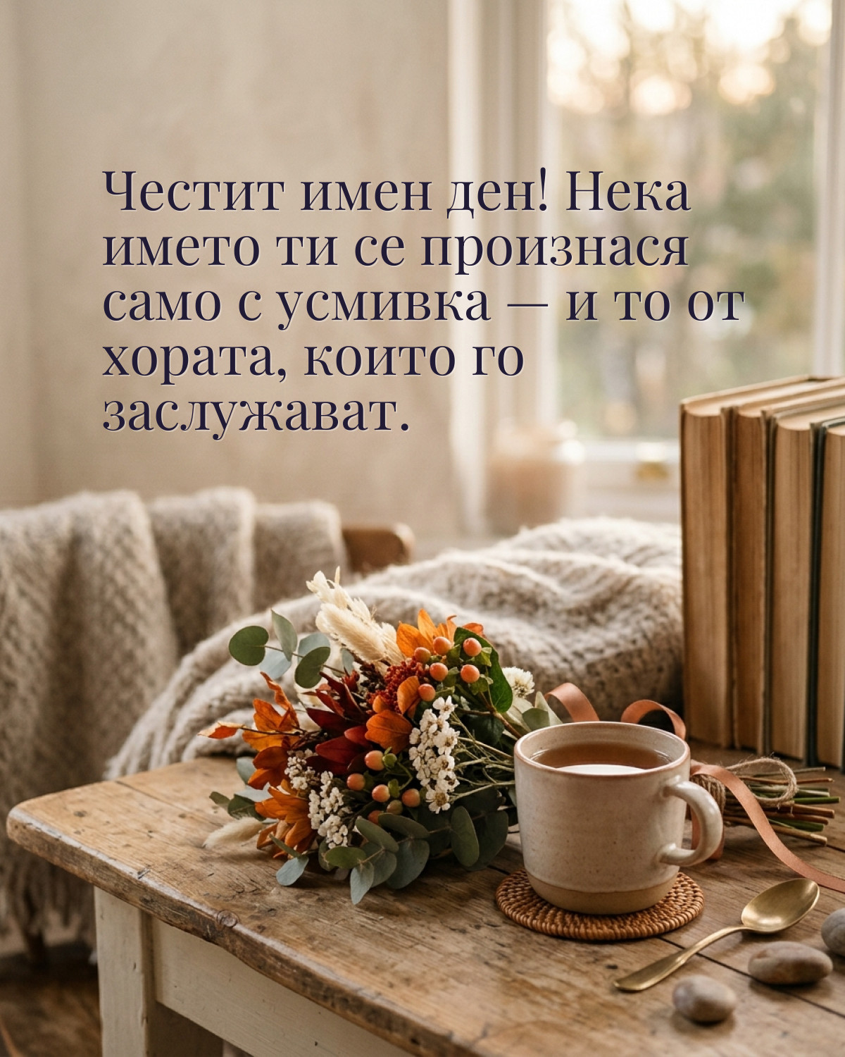 Картички за имен ден с пожелание: „Честит имен ден! Нека името ти се произнася само с усмивка — и то от…“